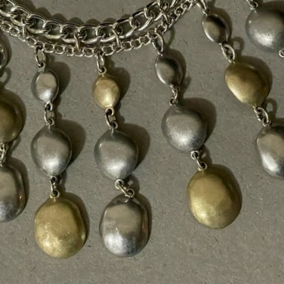 Chico's Brushed Gold and Silver Tone Double Chain Statement Collar 16" Necklace - Picture 5 of 9